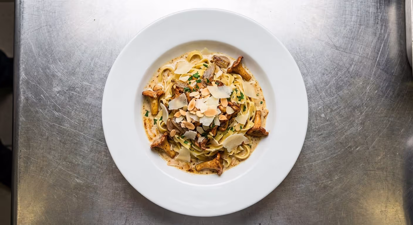 Tagliatelle s liškami a pálenou smetanou