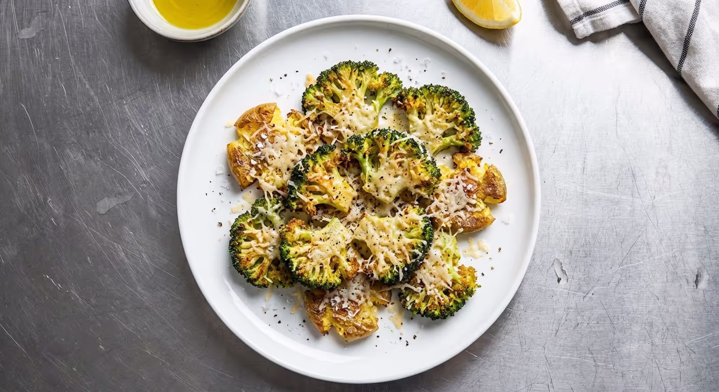 Rozmačkaná křupavá brokolice s parmazánem