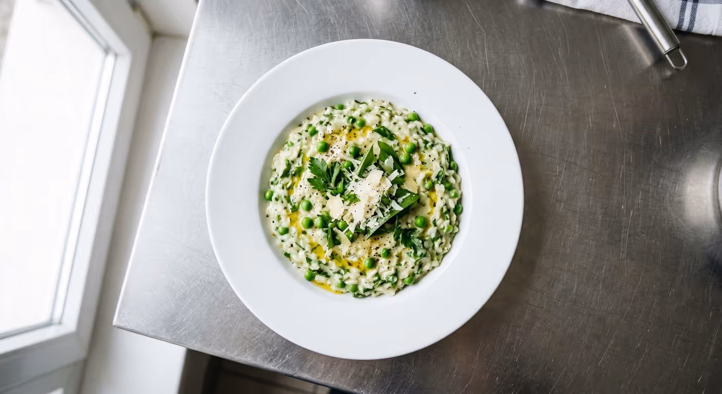 Risotto s medvědím česnekem a hráškem
