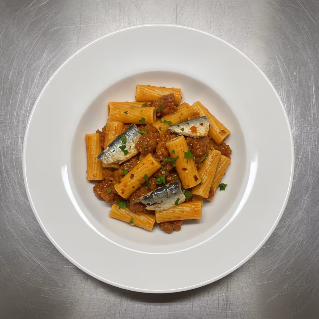 Pikantní rigatoni s chorizem a sardinkami