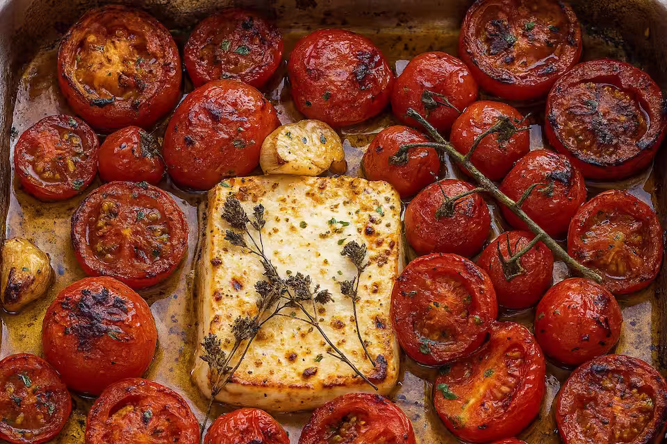 Těstoviny s omáčkou z pečených rajčat a fety
